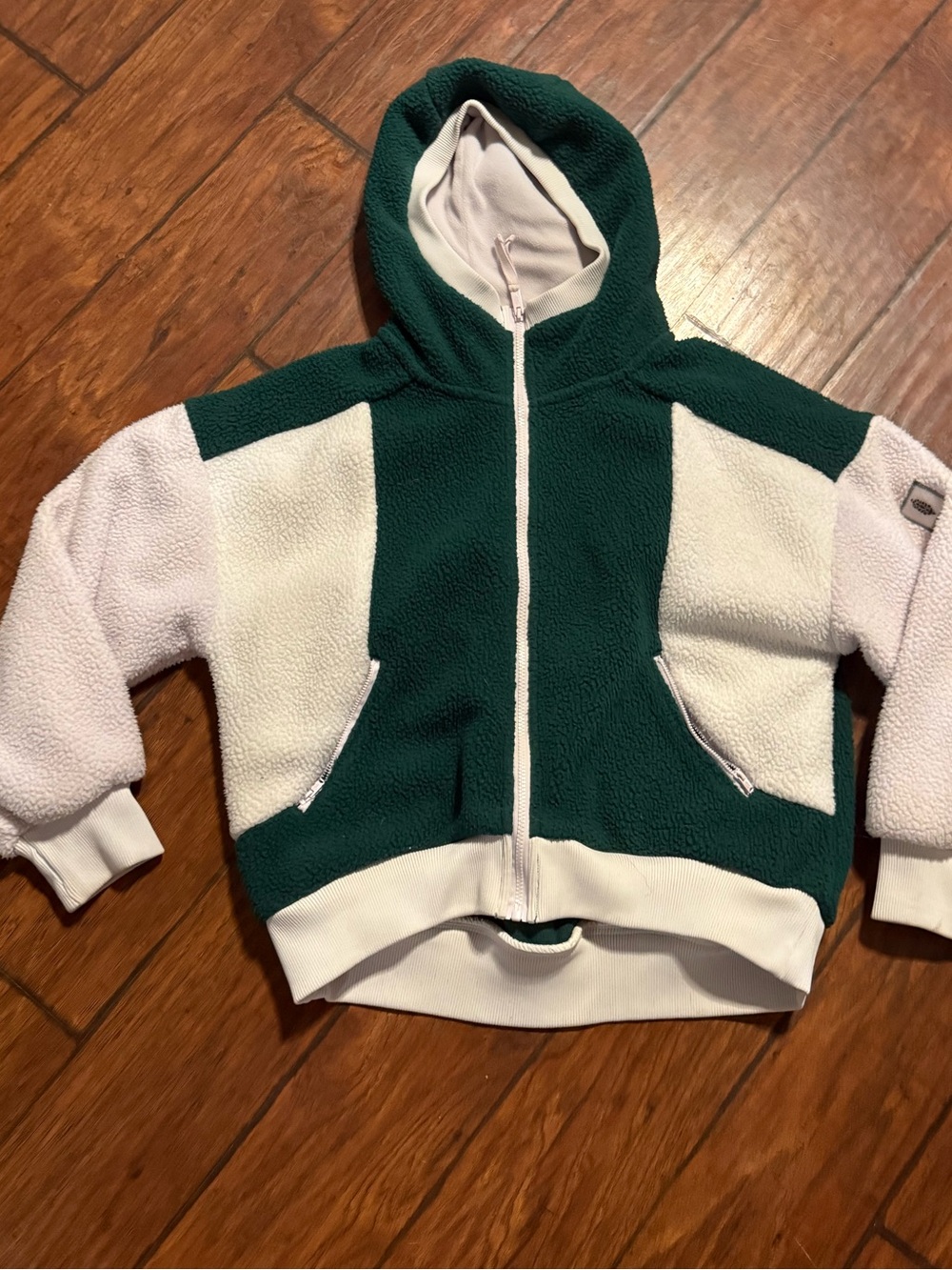Free People Green & White Sherpa Zip Hoodie